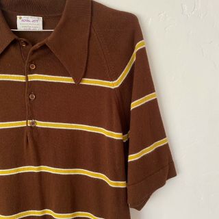 Vintage 60s Short Sleeve Polo Shirt Brown w/ Yellow Stripes Mens L Lord Jeff 2