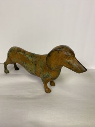Vintage 10” Brass Bronze Metal Dachshund Dog Statue Weiner Dog Decorative Gift
