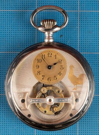 Antique Mobilis One (1) Minute Tourbillon Pocket Watch In Silver Niello Case