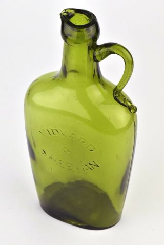 Antique American Vidvard & Sheehan Glass Whiskey Jug Bottle Applied Top & Handle