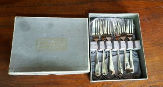 Vintage Box Set Six Epns Silver Plated Pastry Forks - Old English Pattern
