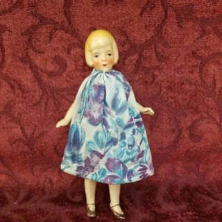Vintage/antique German All Bisque Strung Girl Doll Molded/painted Features 5 3/4