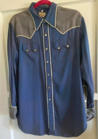 Vintage Wool Gabardine Cowboy Shirt Contrasting Yoke & Cuffs,  White Piping