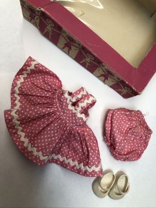 8” Vintage Vogue Ginny 1950’s Pink Polka Dot Dress Panties & Shoes With A Box R