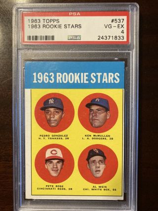 1963 Topps Pete Rose Rookie Cincinnati Reds 537 Baseball Card Psa 4 Vg - Ex Oc
