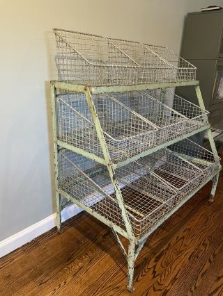 C1900 Antique General Store Butcher Shop Grocery Produce Rack Woven Wire Baskets