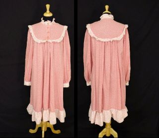 Vintage 1970s Prairie Dress Pink Calico Size Medium To Large Repair