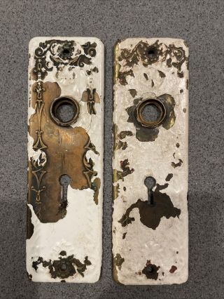 Pair Antique/vintage Door Back Plates,  Backplates,  Escutcheon,  Brass,  Victorian