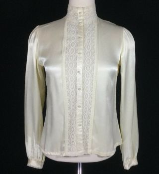 Vtg 70s Gunne Sax Cream Satin Lace Victorian Prairie Cottage Core Dress Blouse S