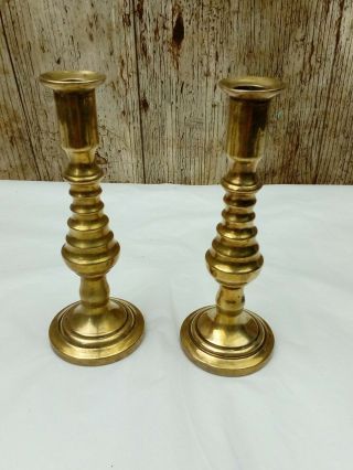 Pair Victorian Medium Sized English Brass Candlesticks 5 Inch High