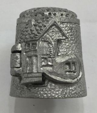 Collectable Vintage Pewter Thimble Old Woman That Lived In A Shoe Fairy Tale Vgc