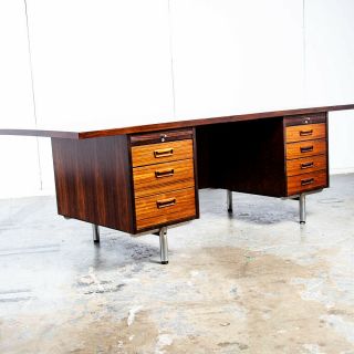 Mid Century Danish Modern Desk Executive Brazilian Rosewood Metal 7 Drawer Mcm
