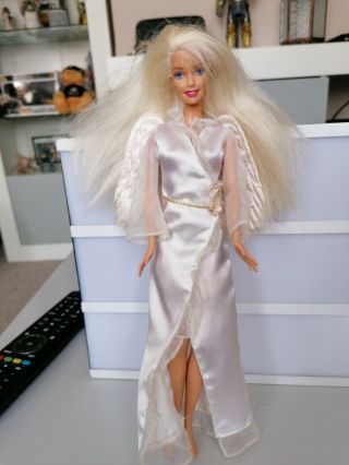 Vintage Barbie Doll 1999 In White Satin Angel Gown Very.  Rare