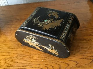 Vintage Black Metal Decorative Box Japanese Chinese With Lid Tin Trinket (a51)