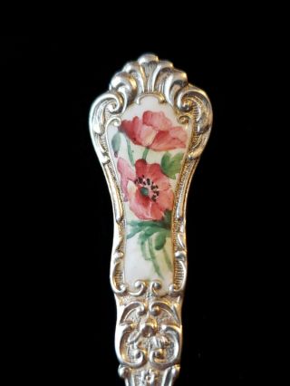 Antique Sterling Souvenir Spoon Omaha Enamel Roses 5 1/2 "