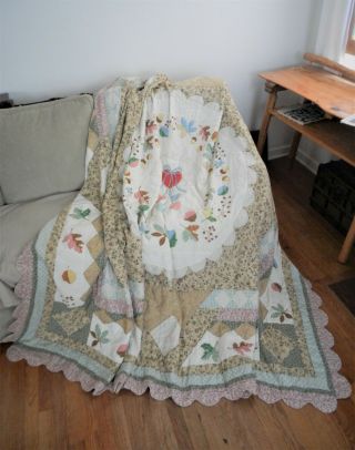 Vintage Handmade Patchwork Home Is Where The Heart Is Quilt Queen Sz 91 " X 100 "