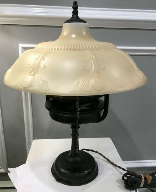 Vintage Brass Desk Double Bulb Bankers Lamp Fan W/ Shade Wow