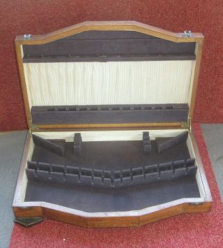 Large Antique Vintage Lined Wood Cutlery Display Case Box Canteen,  Brass Clasps