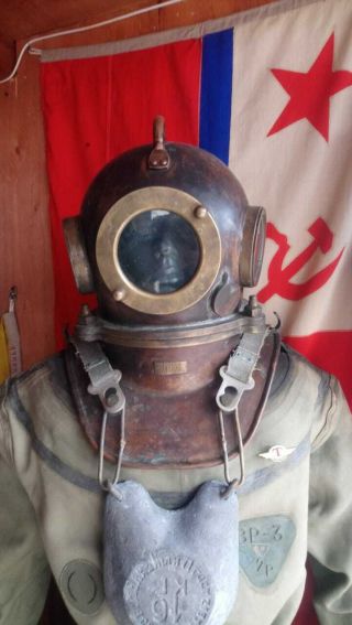 Vintage Maritime Russian 3 Bolt Deep Sea Diving Helmet