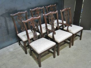 Set Of 6 Ethan Allen " Georgian Court " Solid Cherry Chippendale Dining Chairs