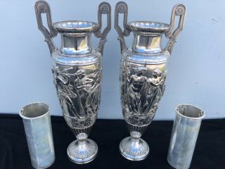 Large Pair Wmf Silverplate Vases In Empire Style