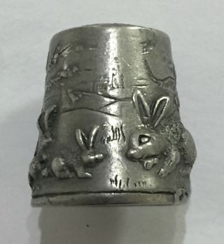 Collectable Vintage Pewter Thimble Hare And Babies With Foliage Maker Lmp Vgc