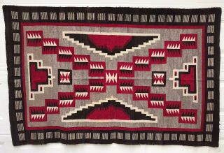 Large Antique Navajo Early Storm 1910 Native American Chiefs Blanket Rug 74 X 49