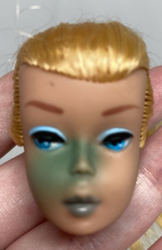 Vintage Mattel Lemon Blonde Swirl Doll Barbie Head Green Ear Face No Neck Splits