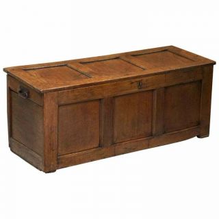 18th Century Oak Kist Chest Trunk Coffer Hand Carved Solid Panels Lovely Patina