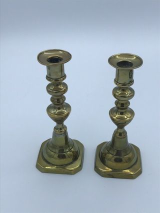 Pair 19th Century Victorian Brass Candle Sticks