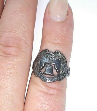 Wonderful Antique Sesquicentennial 1776 - 1926 Sterling Liberty Bell Eagle Ring