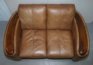 CONTEMPORARY BROWN LEATHER ART DECO STYLE CLUB SOFA MATCHING ARMCHAIRS AVAILABLE 4
