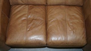 CONTEMPORARY BROWN LEATHER ART DECO STYLE CLUB SOFA MATCHING ARMCHAIRS AVAILABLE 5