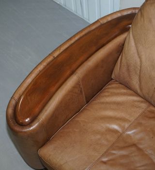 CONTEMPORARY BROWN LEATHER ART DECO STYLE CLUB SOFA MATCHING ARMCHAIRS AVAILABLE 6