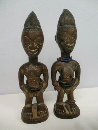 Antique Yoruba Ibeji Nigeria Carved Wood Figures 10 "
