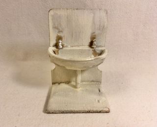 Antique Dollhouse Miniature Wood Bathroom Sink W/metal Fixtures Germany