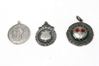 X3 Wonderful Vintage Sterling Silver 925 Football Enamel Fob Medal Pendants 28g