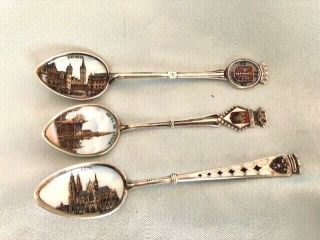 3.  800 Silver Souvenir Spoons With Enameled Bowls Cologne Frankfort Brussels