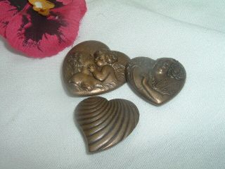 Vintage Set Of 3 Art Nouveau Brass Button Covers In Gift Box