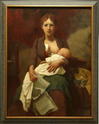 Frederick D Bates 1867 - 1930 Antique Portrait Woman & Baby Oil Painting.