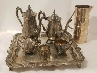 Oneida Antique Silver Plated Tea Set And Tray With Reed & Barton 867 Baby Cup.