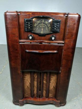 1939 Antique Art Deco Zenith 7s682 Am/shortwave Console Radio W/ Record Player