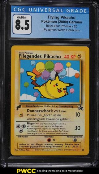 2000 Pokemon German Black Star Promo World Flying Pikachu 25 Cgc 8.  5 Nm - Mt,