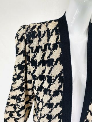 Vintage ST JOHN BY MARIE GRAY Beige Black Houndstooth Knit Cardigan Sweater,  6 2