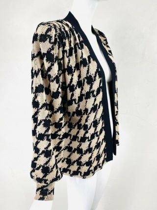 Vintage ST JOHN BY MARIE GRAY Beige Black Houndstooth Knit Cardigan Sweater,  6 3