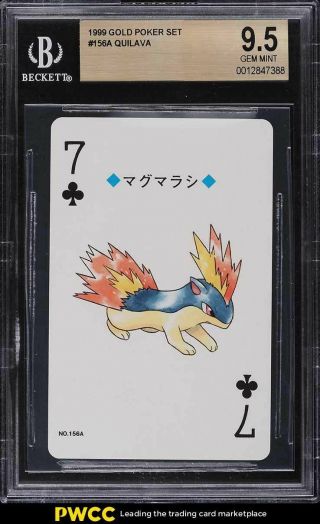 1999 Pokemon Gold Poker Set Nintendo Playing Card Quilava 156a Bgs 9.  5 Gem