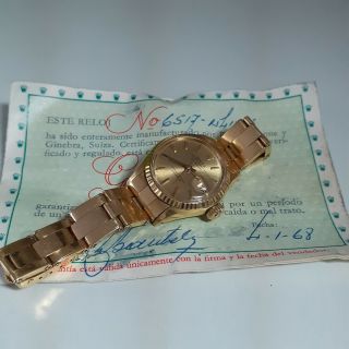 W/papers Rolex Ladies Date 18k Yellow Gold 26 Mm Oyster Watch 6517 Circa 1967