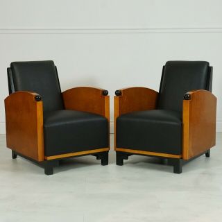 Stunning Art Deco Lounge Arm Chairs Black Fabric