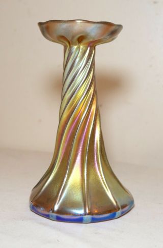 Antique Hand Blown Louis Comfort Tiffany Twisted Iridescent Aurene Glass Vase