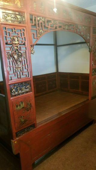 Chinese Canopy Wedding Opium Bed Carved Aprox 96 " X 50 " X 90 "